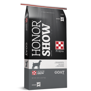 Honor Show Chow Impulse Goat R-20 black and grey 50 lb feed bag.