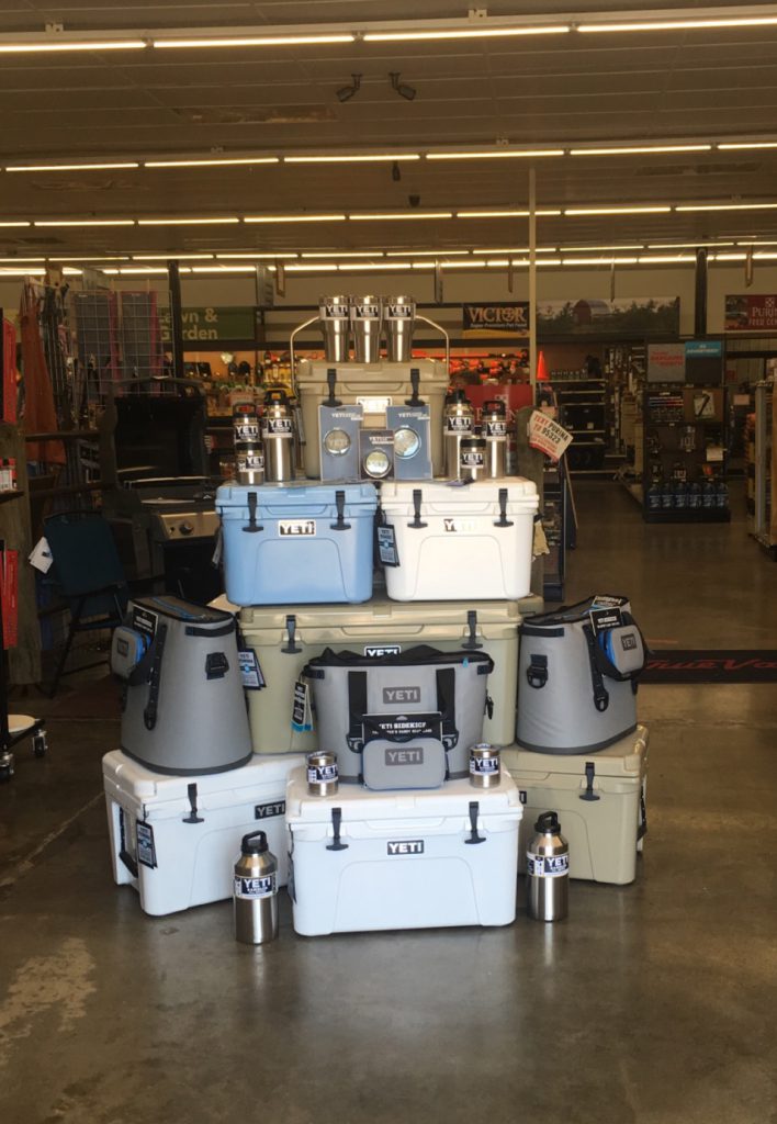 A selection of Yeti Coolers at Farmers Coop