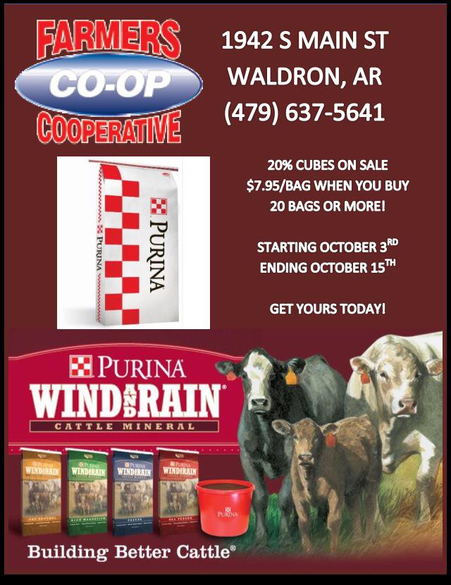 Save on Purina Cattle Cubes at Farmers in Waldron Farmer's Coop