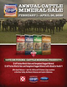 Purina Cattle Mineral Savings At Farmers Coop in The River Valley, NW Arkansas, and Eastern Oklahoma.