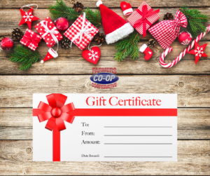 Struggling with a gift idea? Do you have a hard to shop for person on your Christmas list?  Look no further than Farmers Coop for Holiday gift certificates!