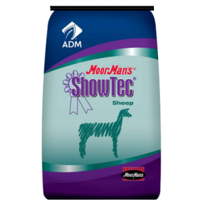 MoorMan’s ShowTec 18 Elite Lamb. Blue and teal feed bag.