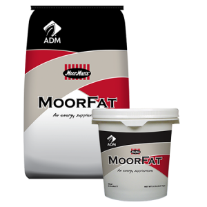 ADM Moorman's MoorFat. Feed bag and pail.