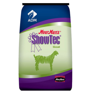 MoorMan’s ShowTec AminoGain Goat. Blue and green feed bag.