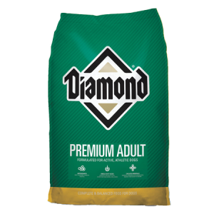 Diamond Premium Adult. Green and gold dog food bag. Dry Dog Food