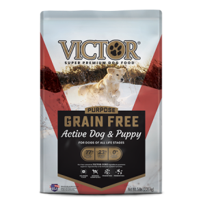 Victor Grain Free Active Dog & Puppy Dry Dog Food. Dog food bag.