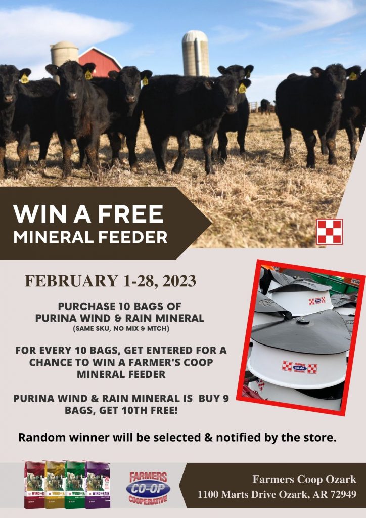 Win a mineral feeder from Farmer's Co-op Ozark. 
