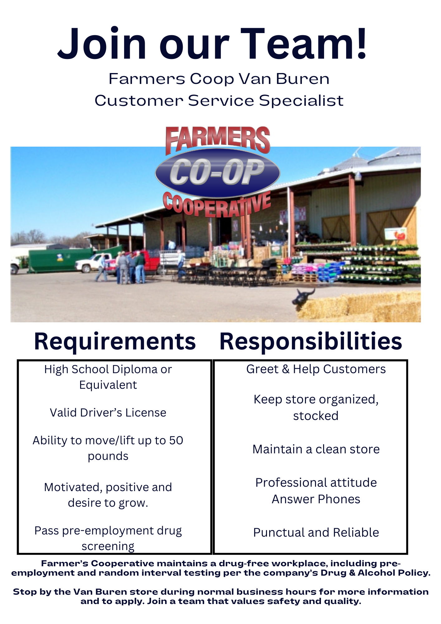 Customer Service Specialist Van Buren Store Farmers Coop