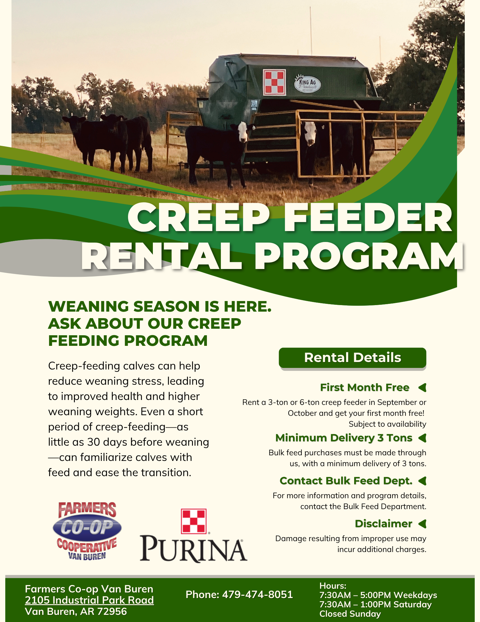 Creep Feeder Rental Program Flyer | Farmers Coop Van Buren