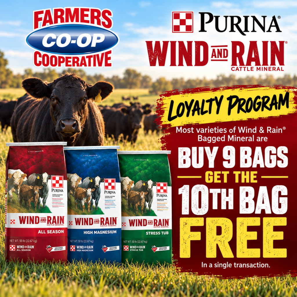 Purina loyalty mineral program at Farmers Coop